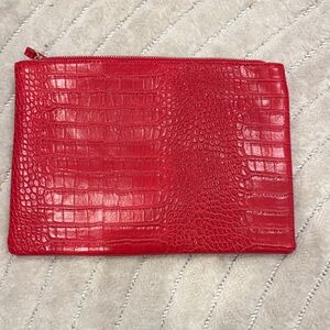 Red Croc-Embossed Zip Pouch